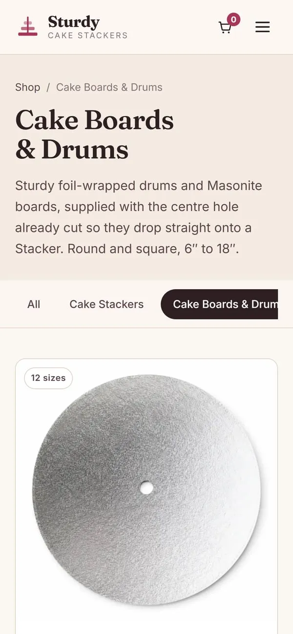 The Sturdy Cake Stackers shop on a phone